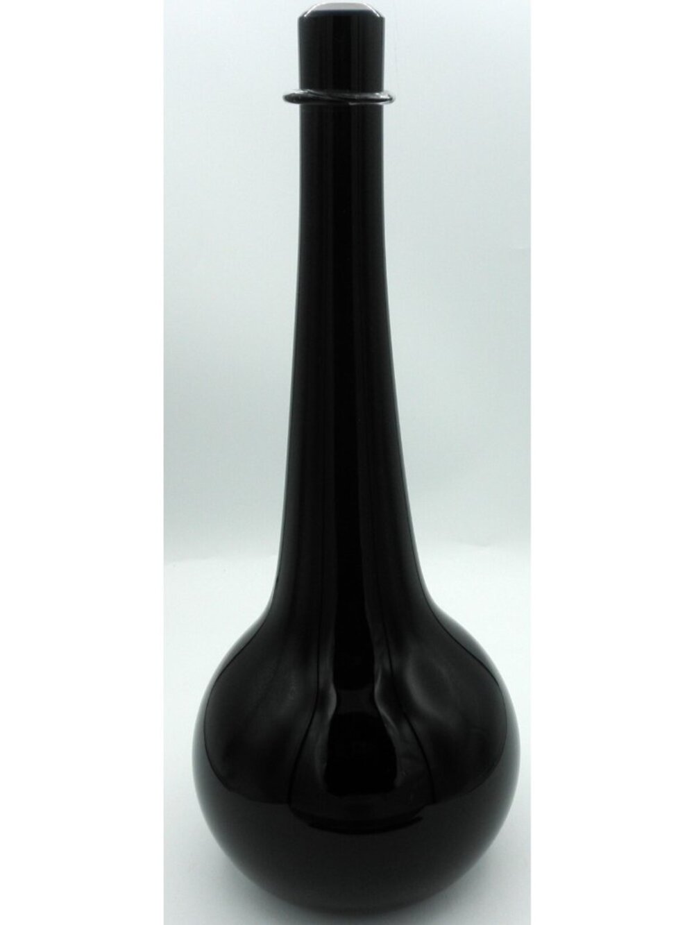 Silkwood Glass Hand Blown Black Glass Vase applied Clear Glass Collar Signed - Picture 2 of 8